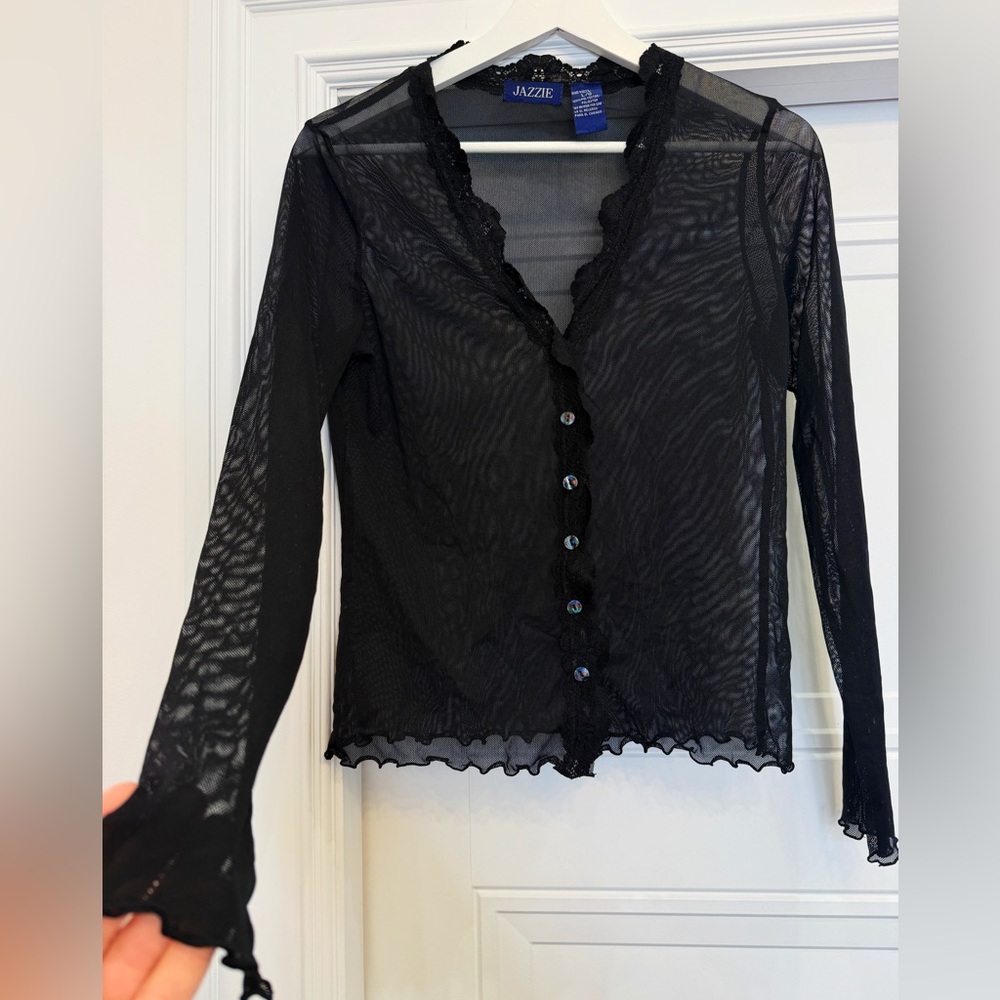 VINTAGE Y2K JAZZIE MESH CARDIGAN TOP LACE GOTH LARGE SHEER VAMP